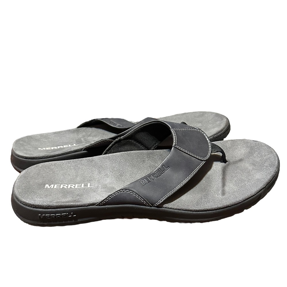 Merrell Veron Post Black Leather & Suede Sandals Flip Flops Men's 13 Comfortable